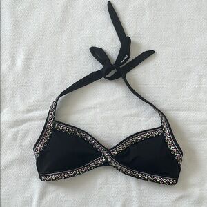 PINK Black Halter Bikini Top with embroidered trim size large